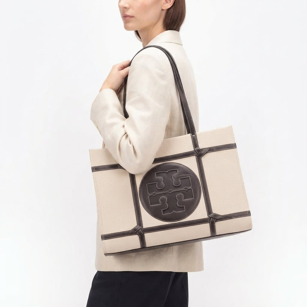 Tory Burch Beige Canvas and Leather Trim Tote