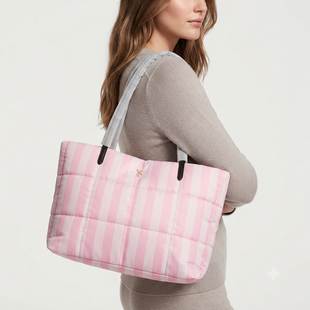 Victoria's Secret Quilted Striped Tote Bag in Pink 🎀👜