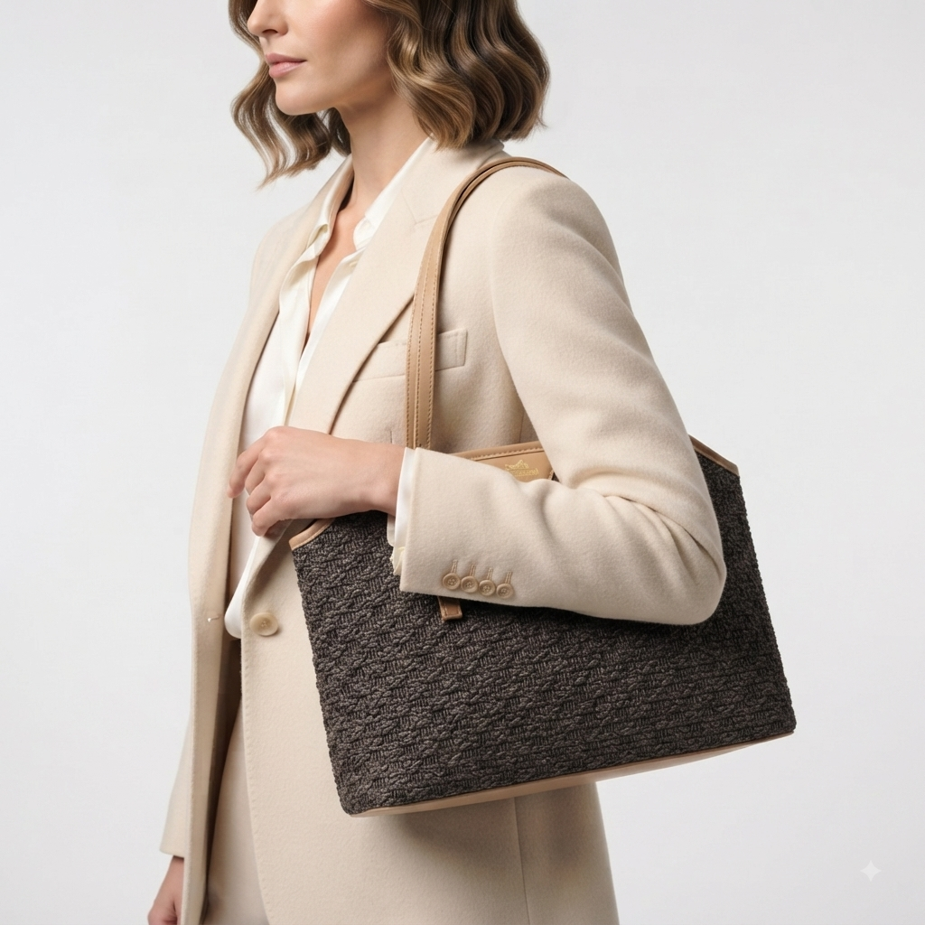 Hermes Woven Straw Beach Tote with Leather Buckle Trim