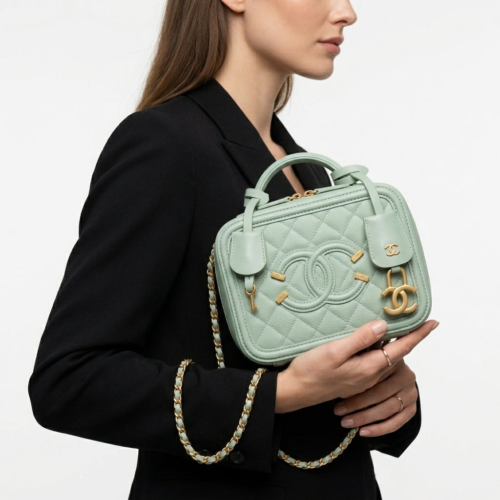 Chanel Quilted Vanity Case with Gold Hardware