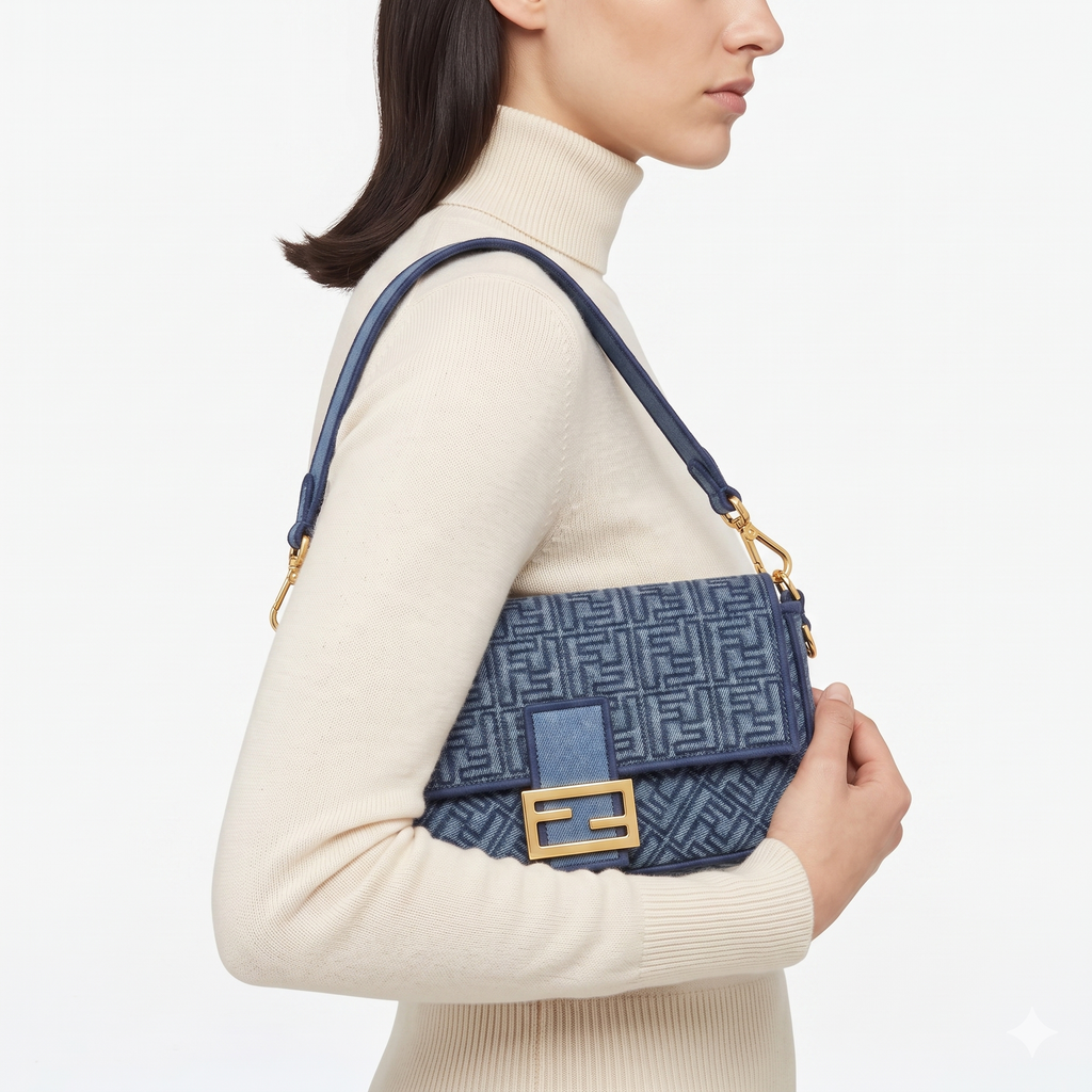 Fendi Denim Baguette Bag with Gold-Tone Hardware 👜✨