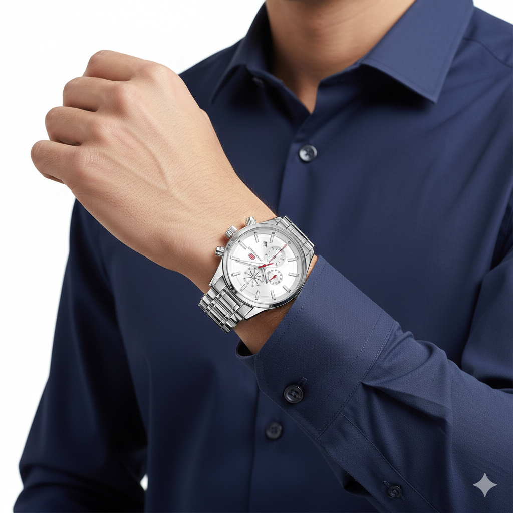 MINI FOCUS Men’s Silver Chronograph Luxury Steel Watch ⌚️✨👔