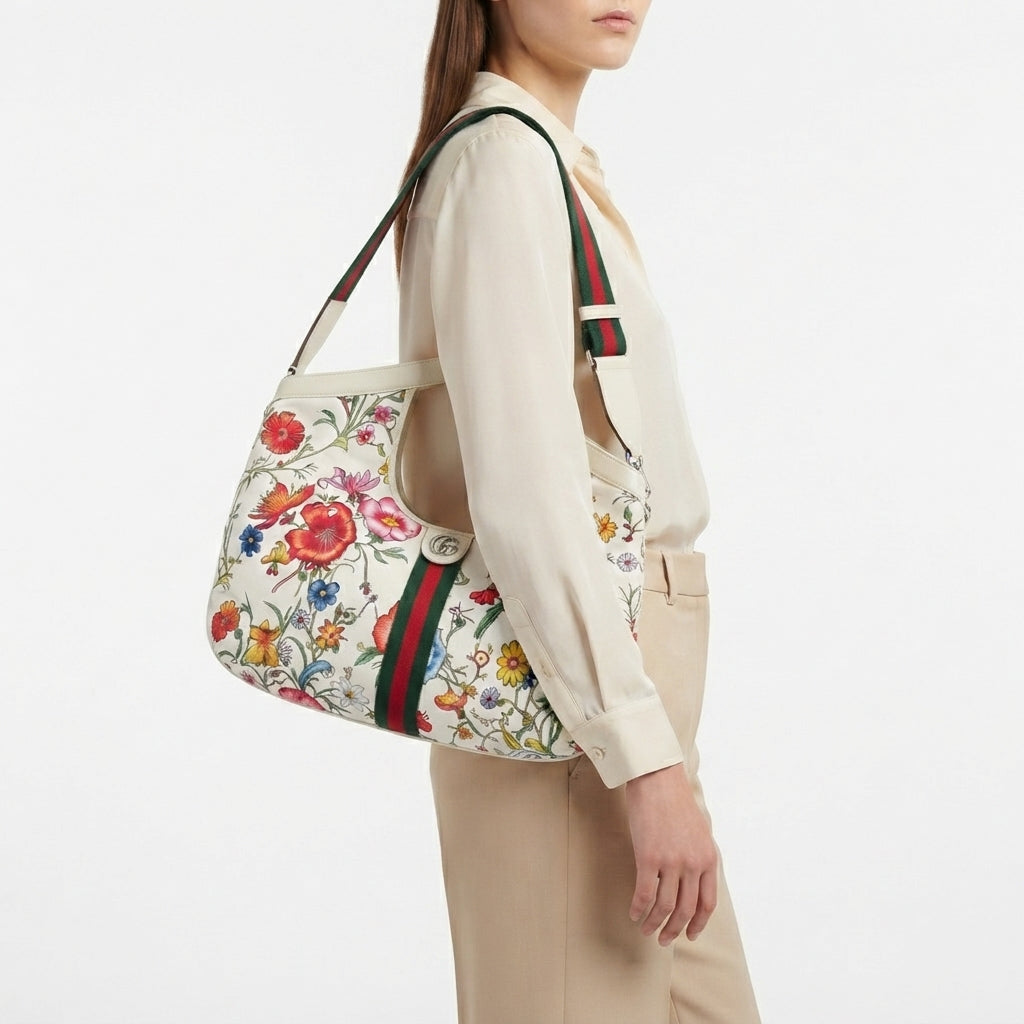 Gucci Floral Print Tote and Pouch Set with Iconic Web Stripe