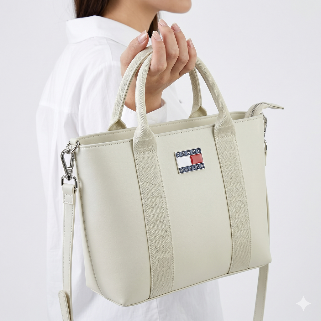 TOMMY: Color Block Tote Bag 👜 in White, Brown, Navy, Black 🖤
