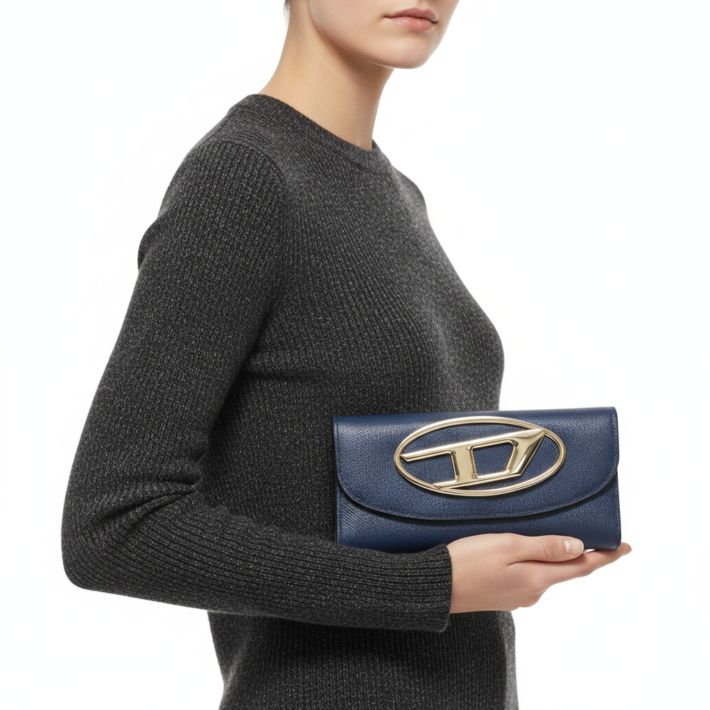 Diesel Blue Saffiano Leather Long Wallet with Gold Logo Plaque 💙👜✨