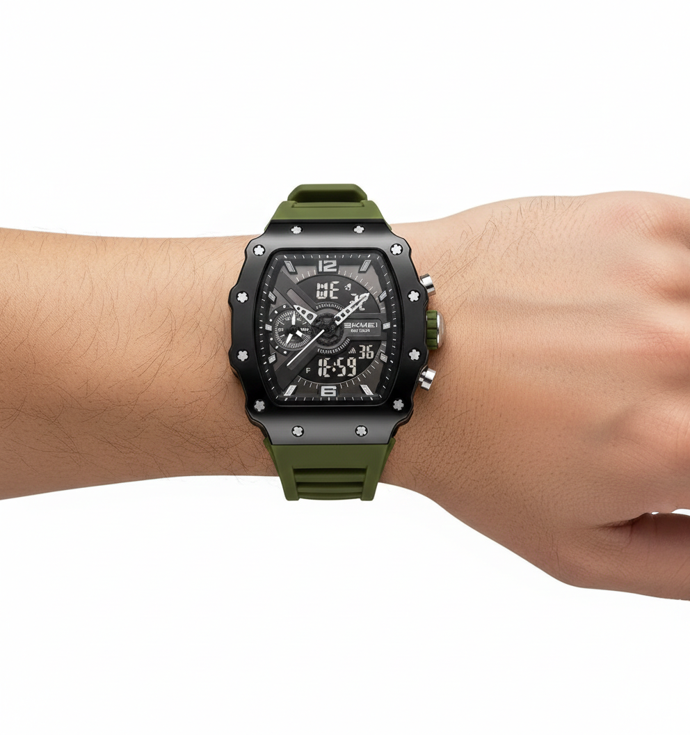 SKMEI Tactical Olive Green Dual Display Sport Watch ⌚🌿🛡️