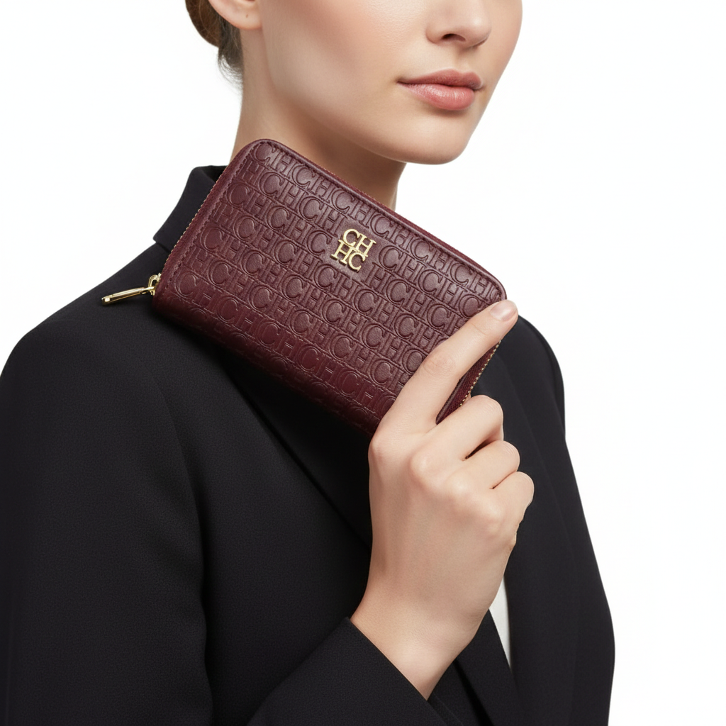 CH Carolina Herrera Monogram Zip-Around Card Wallet 🍷💼✨