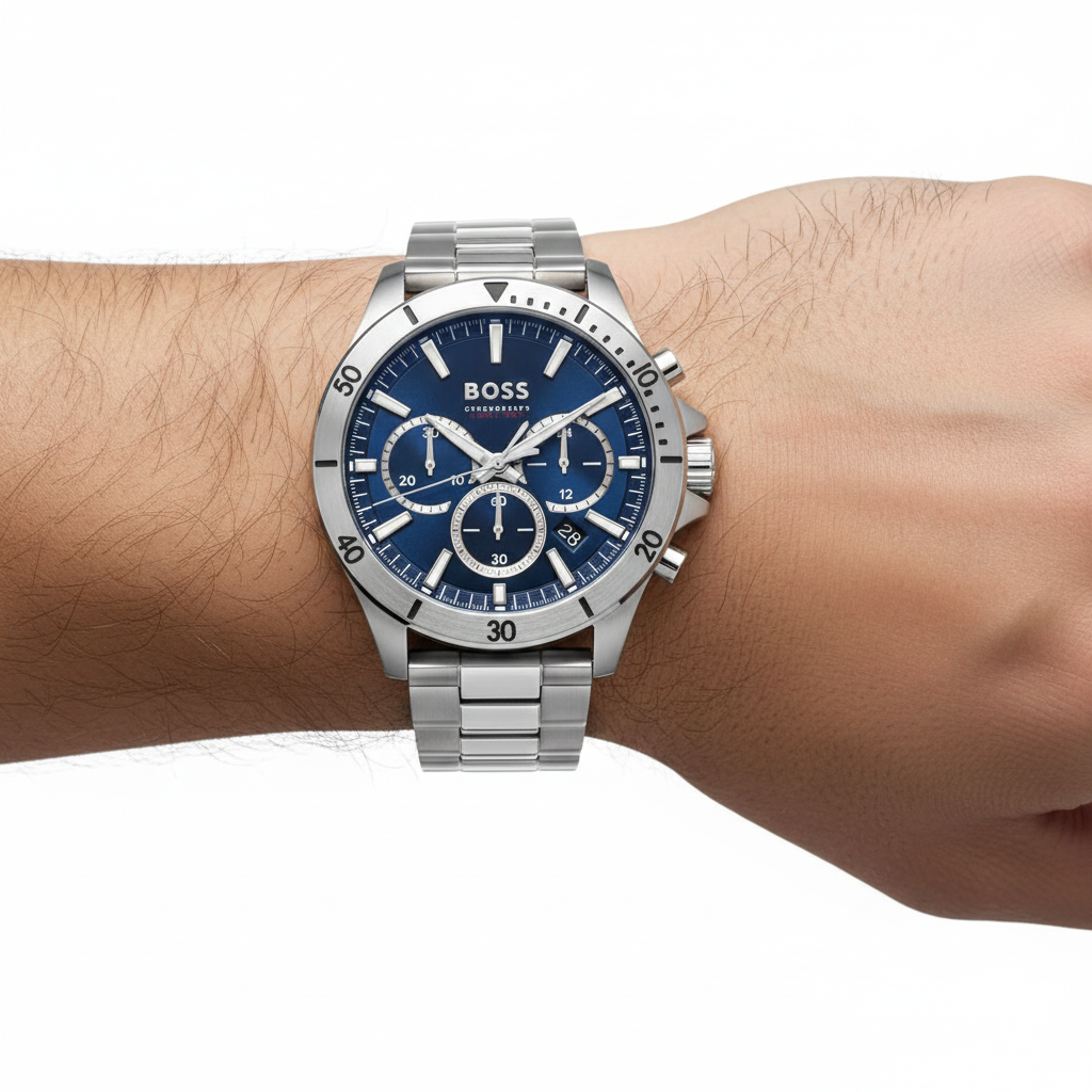 BOSS Men's Chronograph Blue Dial Stainless Steel Watch 🔵⌚💪