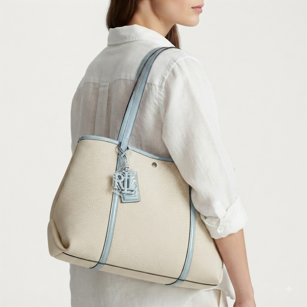 Ralph Lauren Canvas and Leather Large Tote Bag