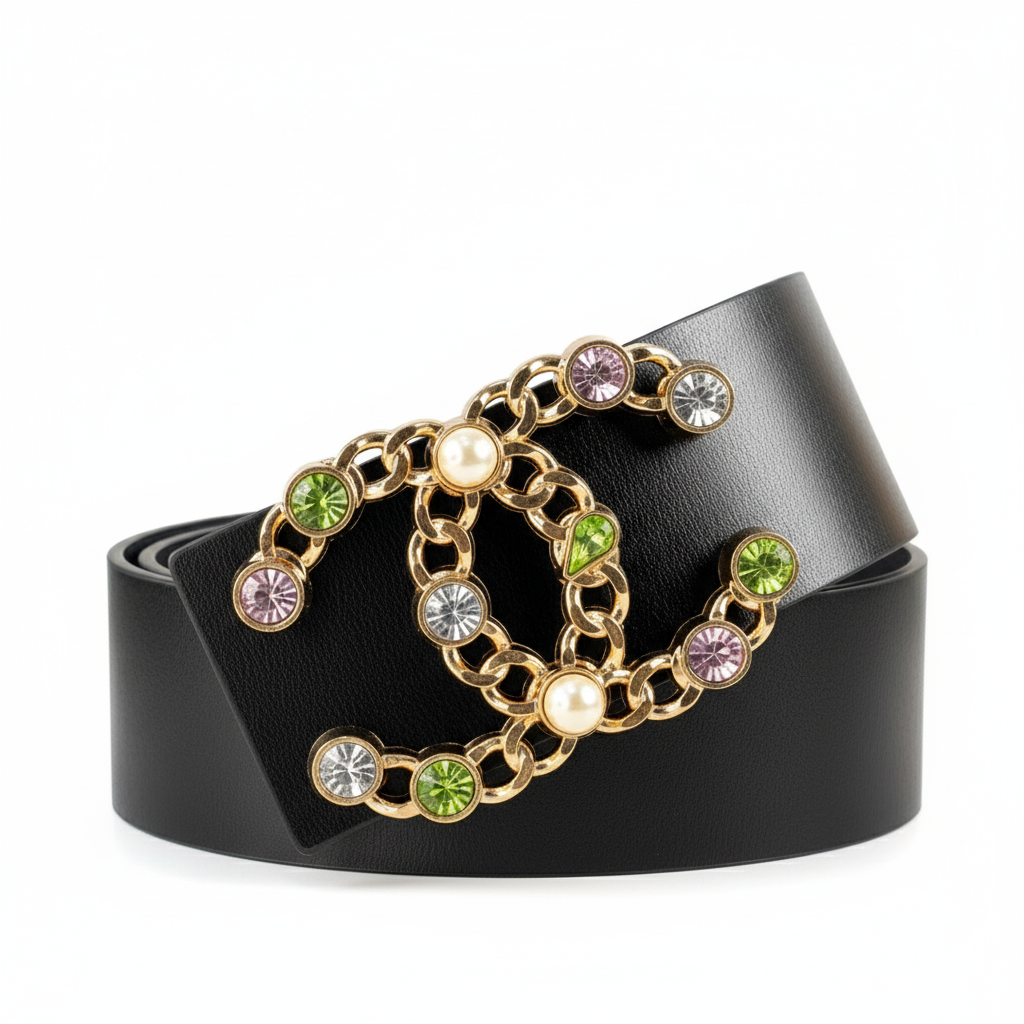 Chanel Crystal & Pearl Embellished Interlocking CC Logo Belt 🌈💎⚪