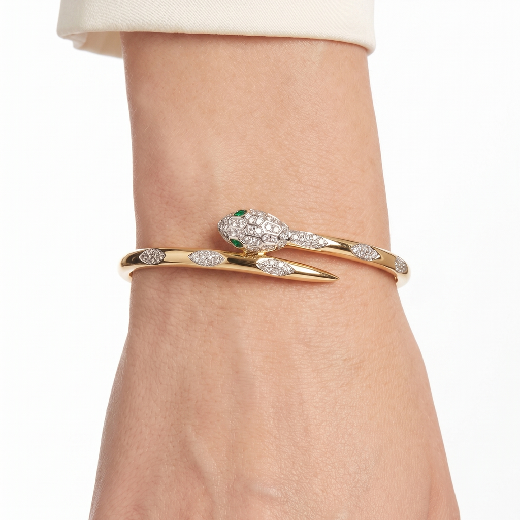 Luxury Serpentine Diamond and Gold Bangle 🐍✨💎