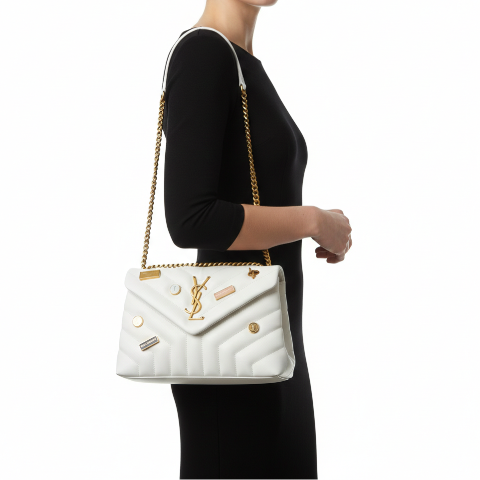 Saint Laurent Loulou Puffer Bag in White Quilted Leather with Multi-Logo Hardware 🕊️✨👜