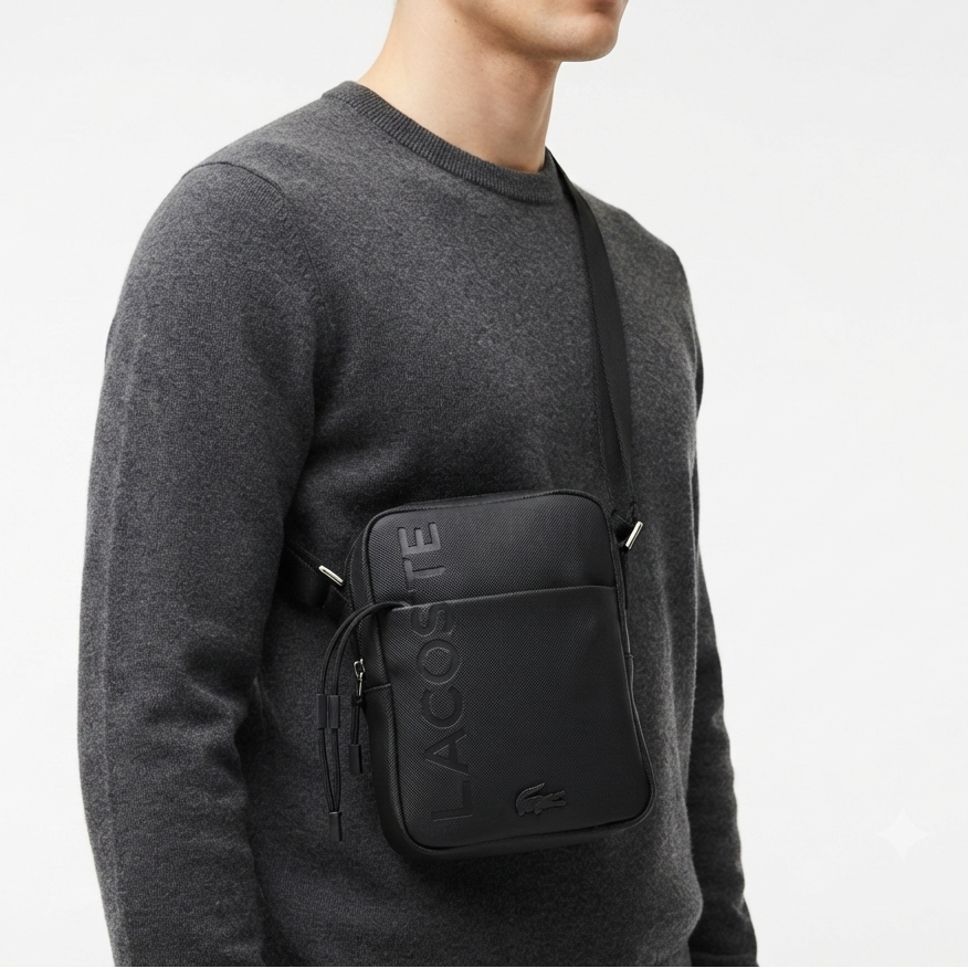 Lacoste Minimalist Black Crossbody Bag with Signature Logo 🐊👜