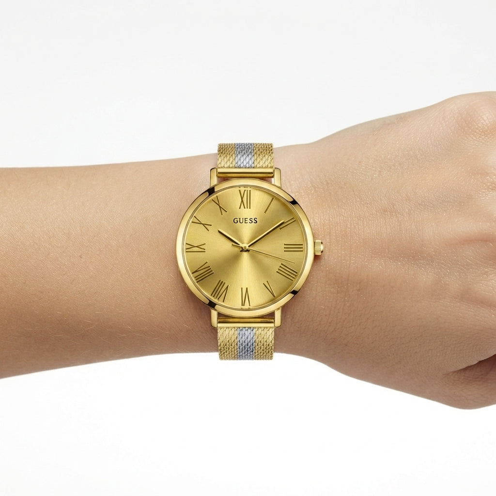 Guess Two-Tone Gold and Silver Mesh Bracelet Women Watch