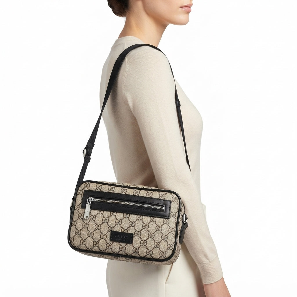 Gucci GG Supreme Canvas Crossbody Bag with Leather Trim