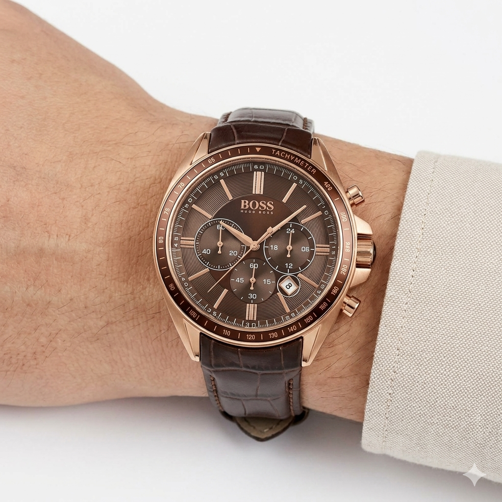 BOSS Men's Grand Prix Chronograph Brown Leather Watch 🕰️🏆🍂