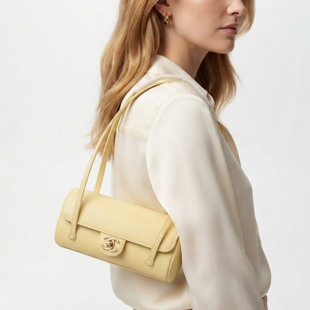 Chanel Cylinder Shoulder Bag with Gold Tone CC Hardware