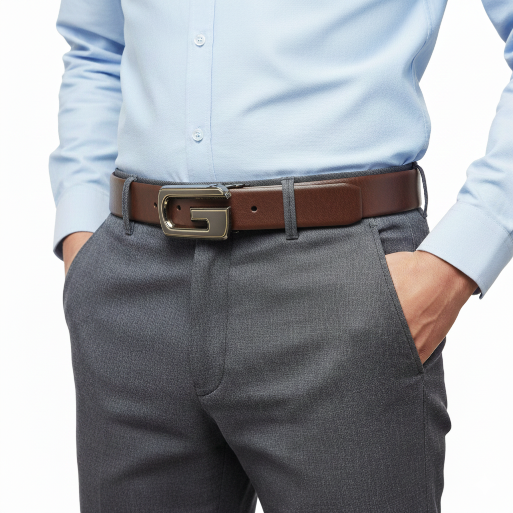 🤎 Elegant Brown Leather Belt with "G" Initial Automatic Buckle ✨🔑