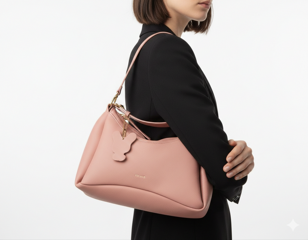Polène Paris Numéro Neuf Mini Hobo in Textured Rose Leather 🎀🌸👜