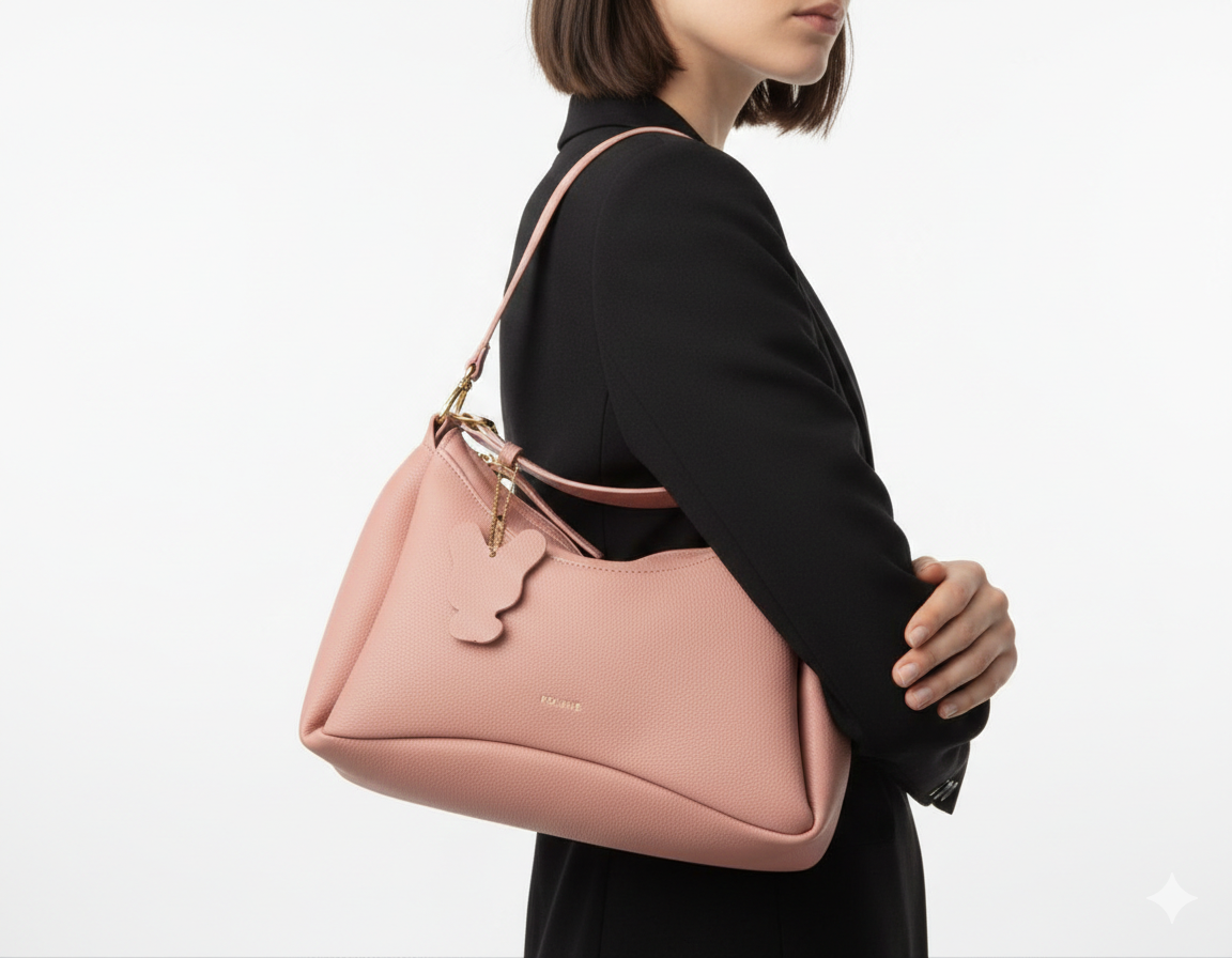 Polène Paris Numéro Neuf Mini Hobo in Textured Rose Leather 🎀🌸👜