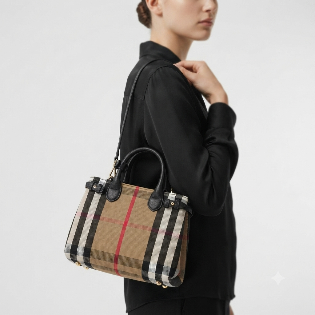 Burberry Signature Check Pattern Structured Handbag