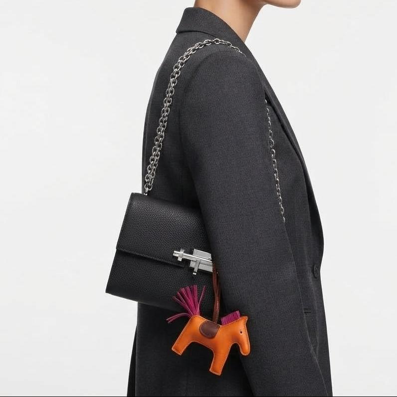 Hermes Black Chain Strap Bag with Signature Horse Charm