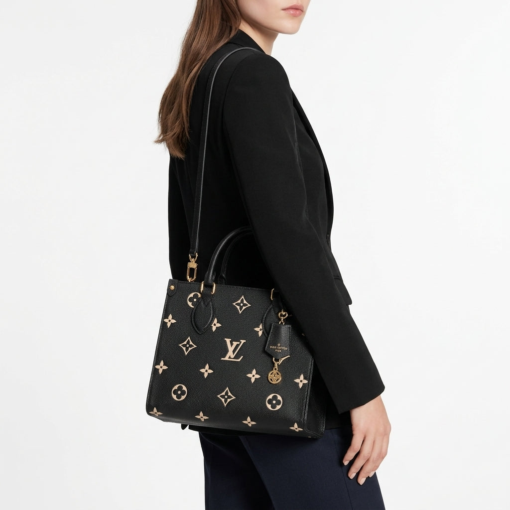 Monogram Empreinte Style Black Tote Bag with Detachable Strap