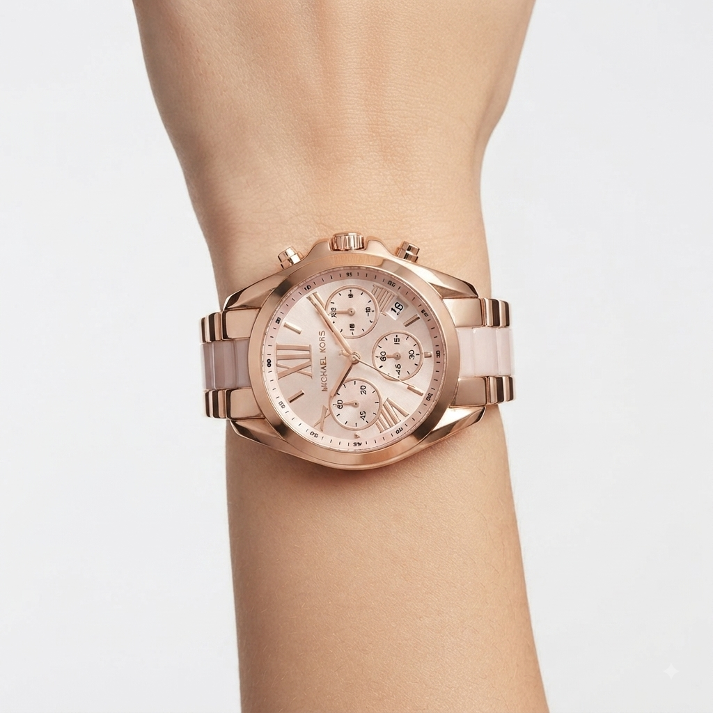 Michael Kors Rose Gold and White Ceramic Chronograph Watch