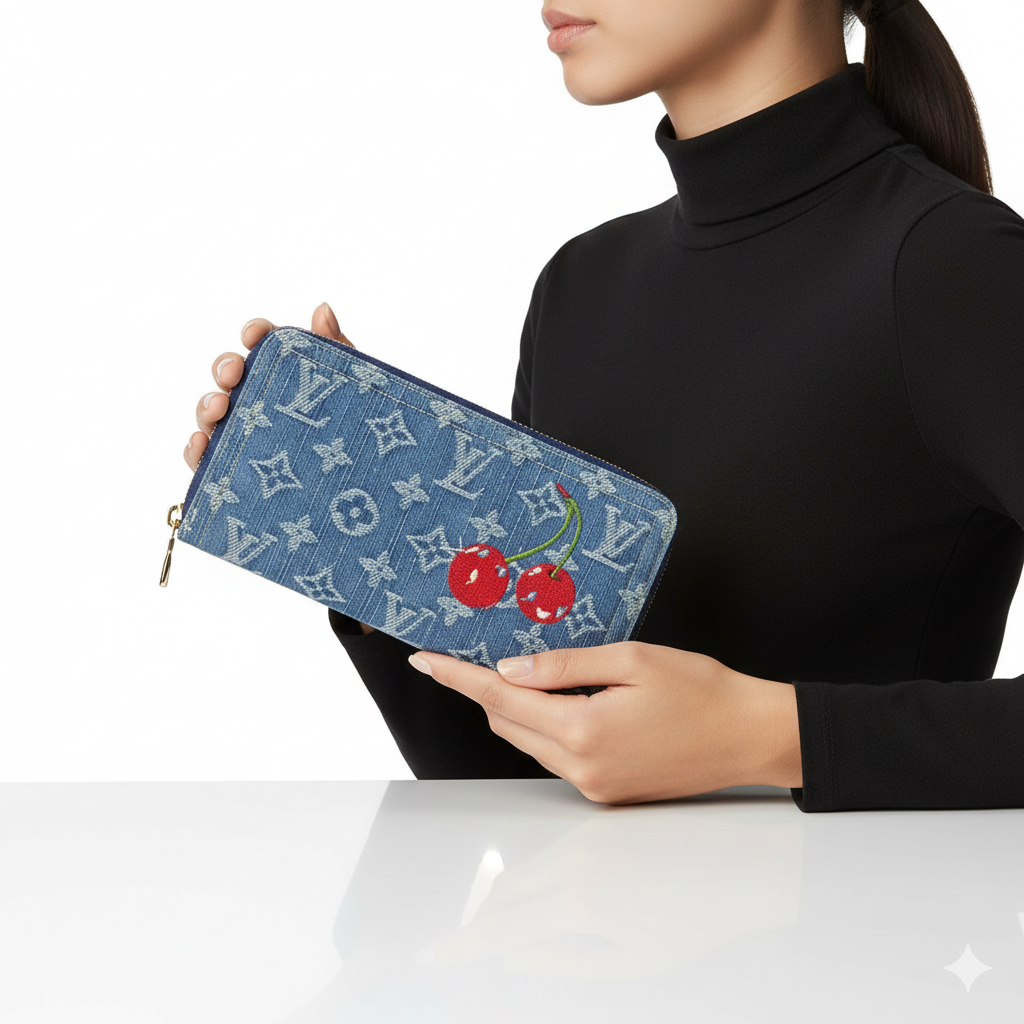 Louis Vuitton Monogram Denim Cherry Zippy Wallet 🍒✨💙