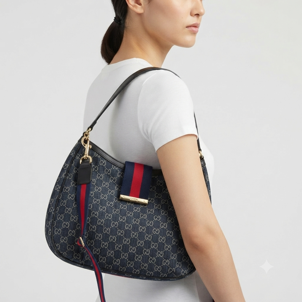 Gucci Monogram Shoulder Bag with Signature Web Stripe 👜✨