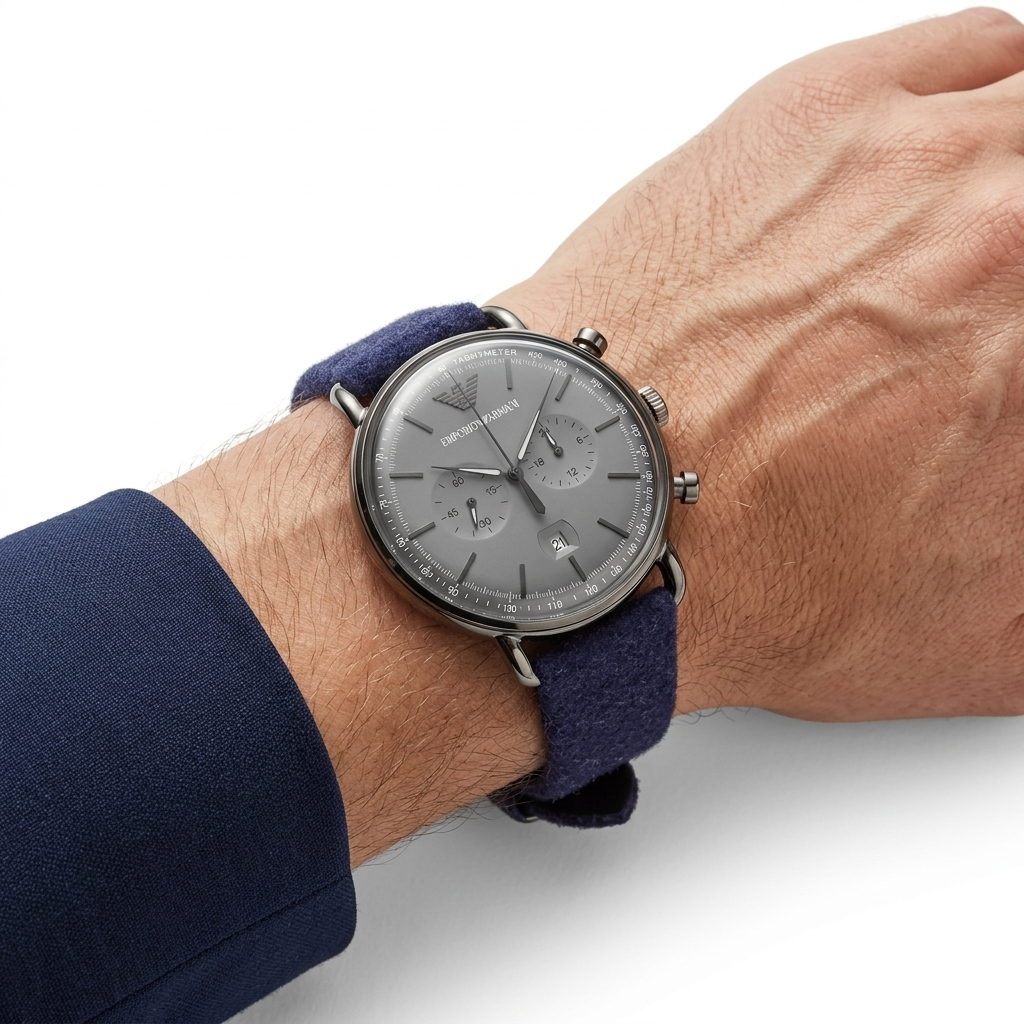 Emporio Armani Chronograph Watch with Navy Felt Strap ⌚️👔✨