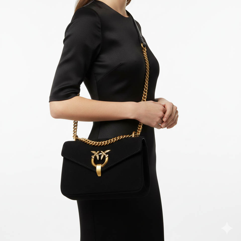 Pinko Love Bag Bell Suede Shoulder Bag with Iconic Love Birds Buckle 🕊️🖤✨