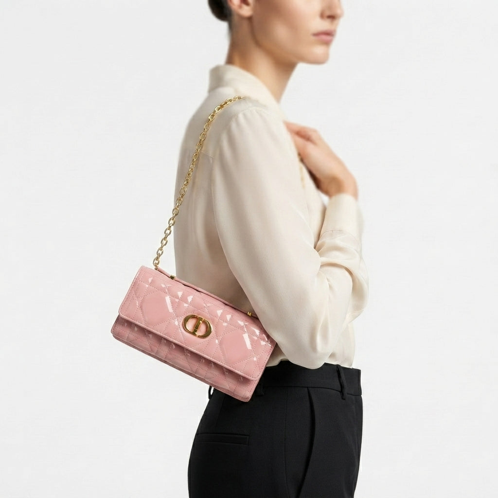 Dior Quilted Patent Leather Chain Bag with Gold Hardware