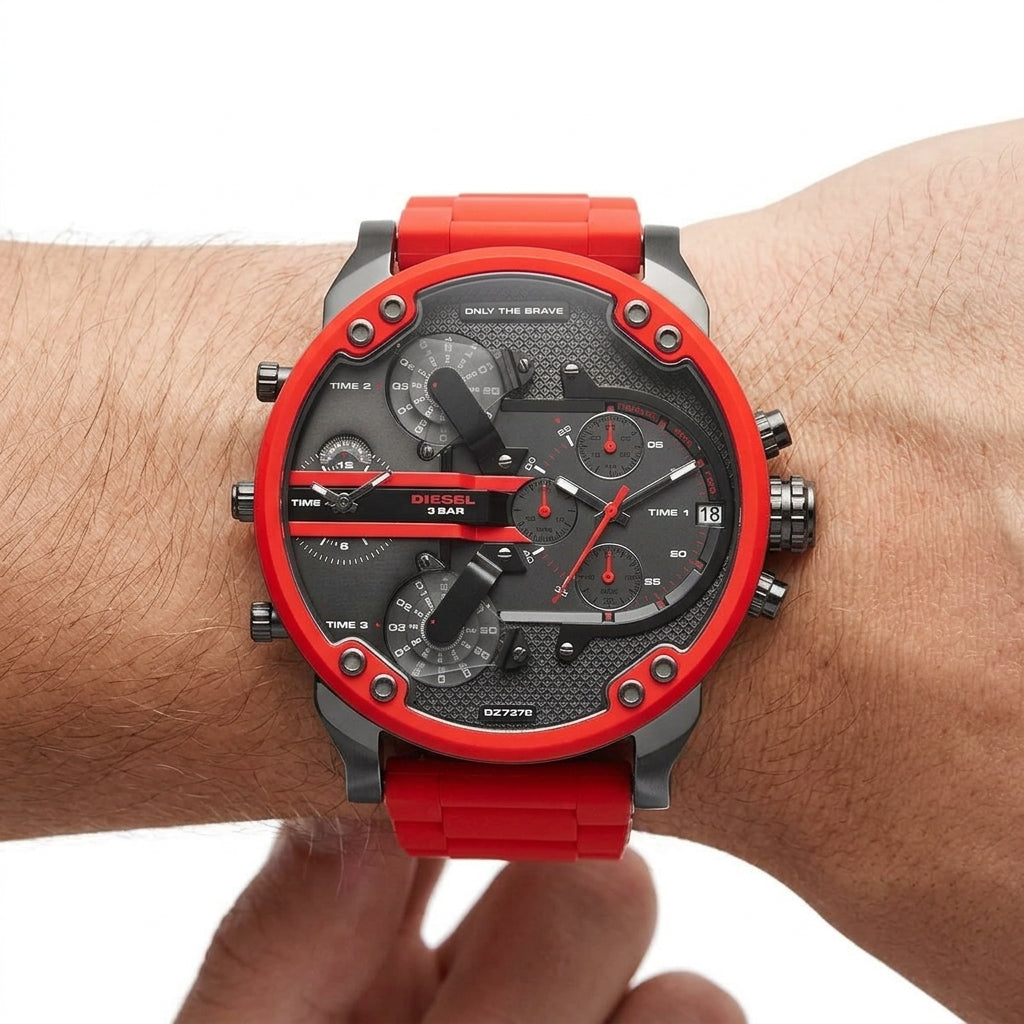 Diesel Only The Brave Multi Time Zone Red and Black Silicone Watch