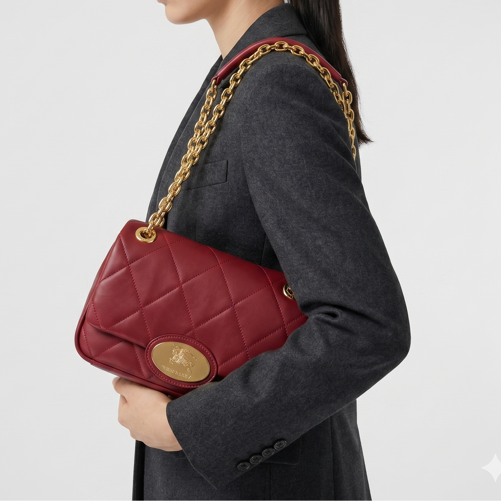 Burberry Quilted Chain Handbag with Gold Logo Emblem ✨👜