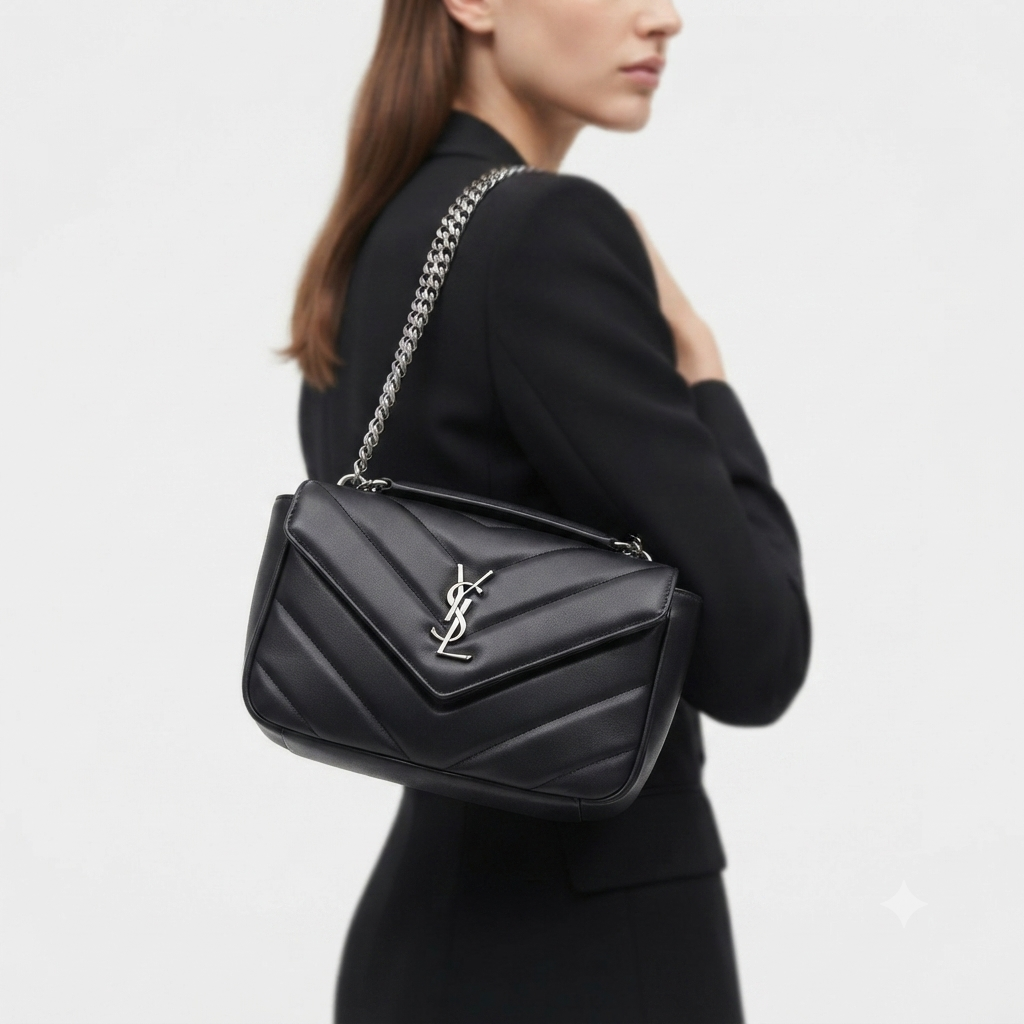 Saint Laurent Quilted Chevron Shoulder Bag Mirror Set