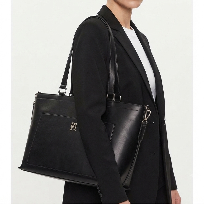 Tommy Jeans Minimalist Black Tote Bag with Versatile Straps 👜✨