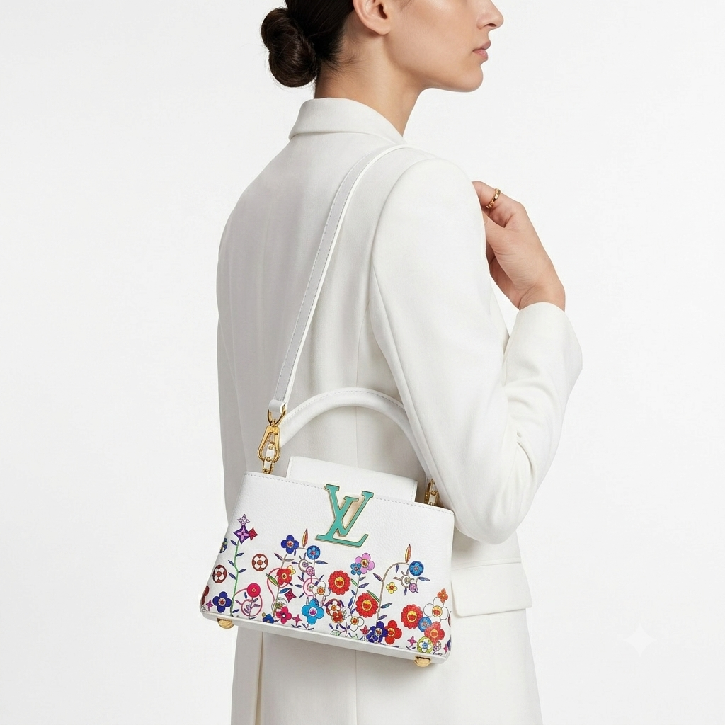 Louis Vuitton Floral Print Handbag with Gold Hardware 🌸👜