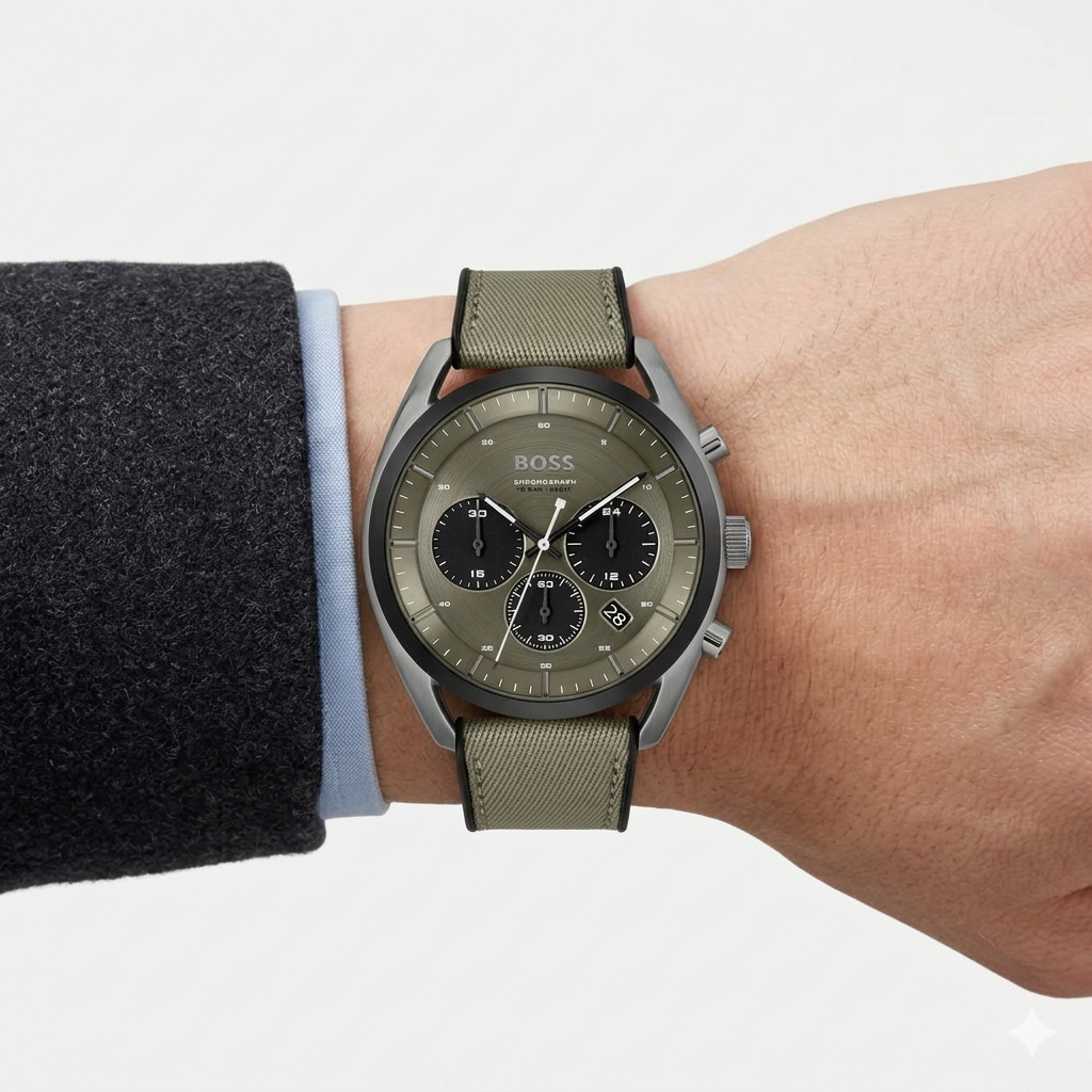 BOSS Green & Silver Chronograph Watch ⌚🌿