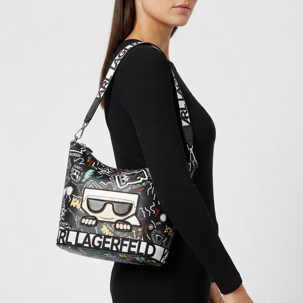 Karl Lagerfeld Graffiti Print Signature Character Shoulder Bag