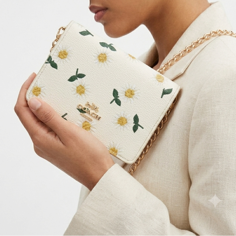Coach Floral Print Chain Wallet Pouch 🌼✨