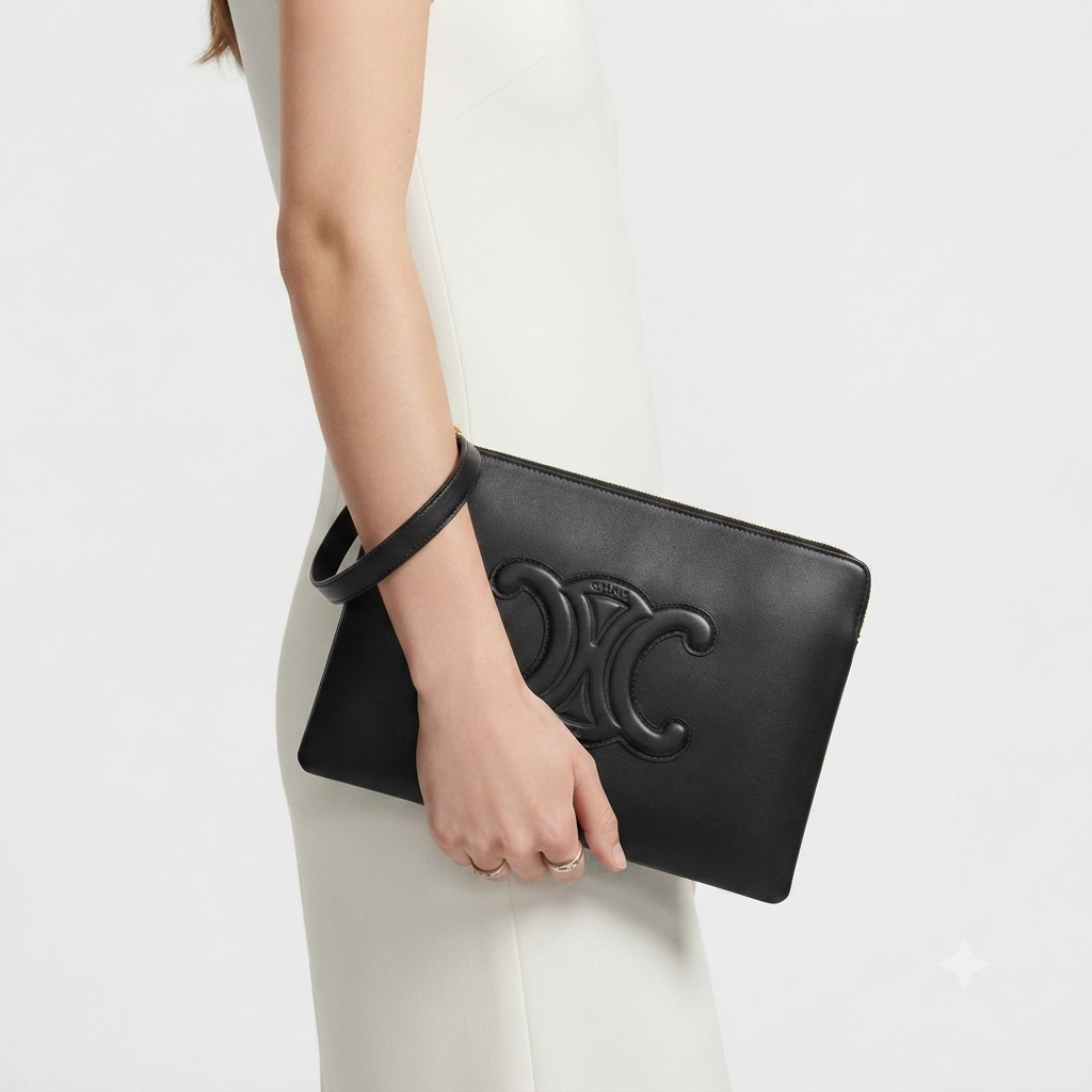 Celine Triomphe Logo Clutch with Wrist Strap