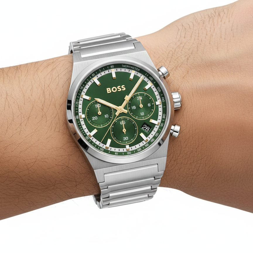 BOSS Velocity Green Dial Chronograph Watch 💚⌚🌟