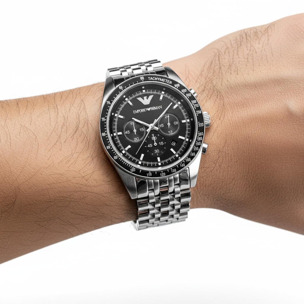 Emporio Armani Men's Chronograph Watch Stainless Steel Bracelet 🖤⌚✨