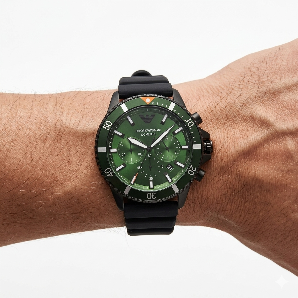 Armani Green & Black Water-Resistant Watch ⌚🟢🖤