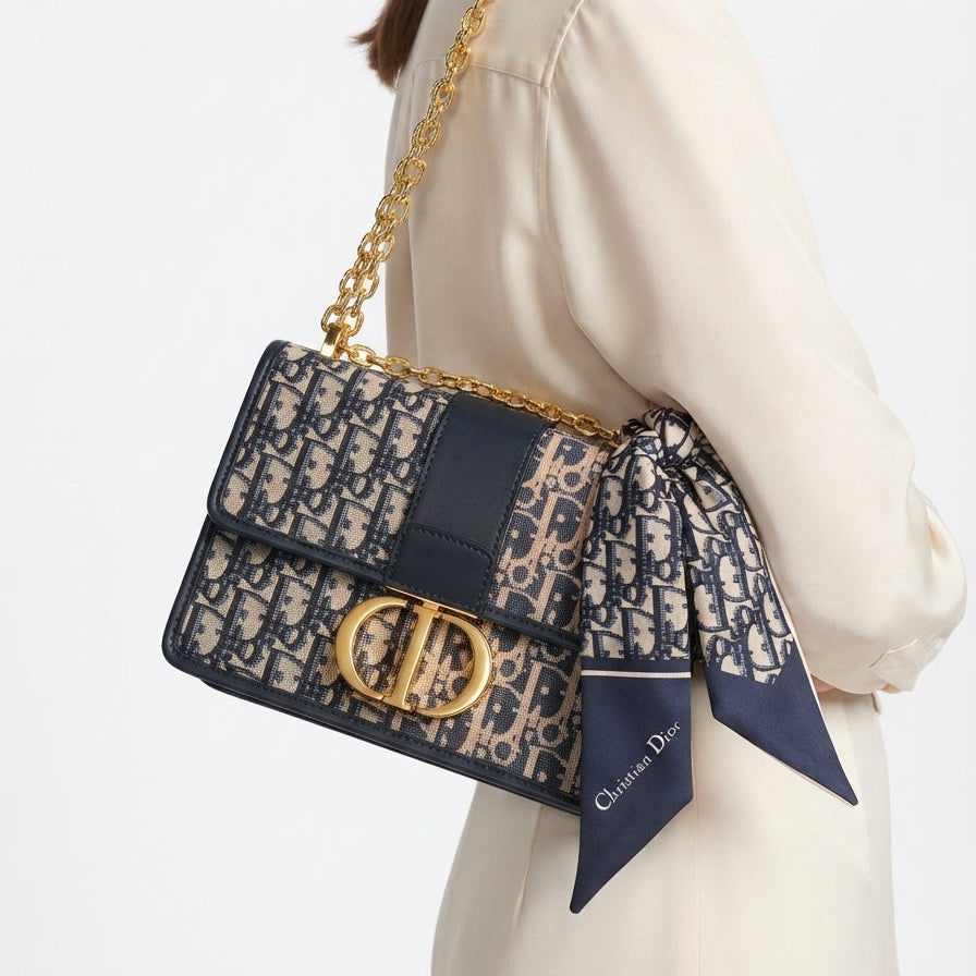 Christian Dior Monogram Canvas Shoulder Bag with Gold Chain