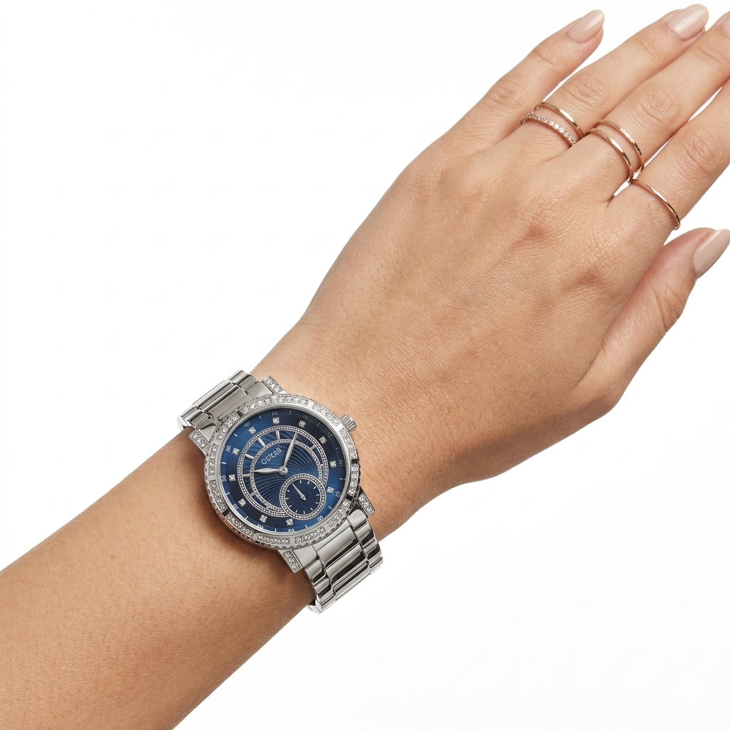 GUESS Silver-Tone Blue Dial Crystal Embellished Watch 💎✨💙