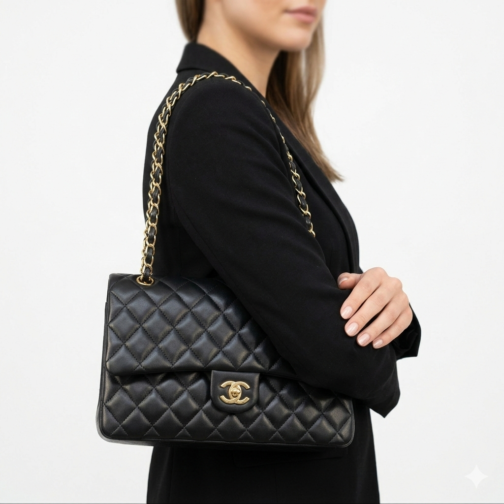 Chanel Classic Double Flap Bag in Quilted Lambskin 🖤✨👜