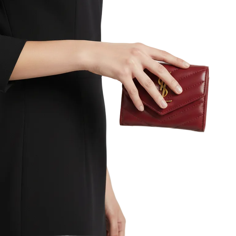 Saint Laurent Monogram Compact Quilted Wallet in Burgundy 🍷✨💼