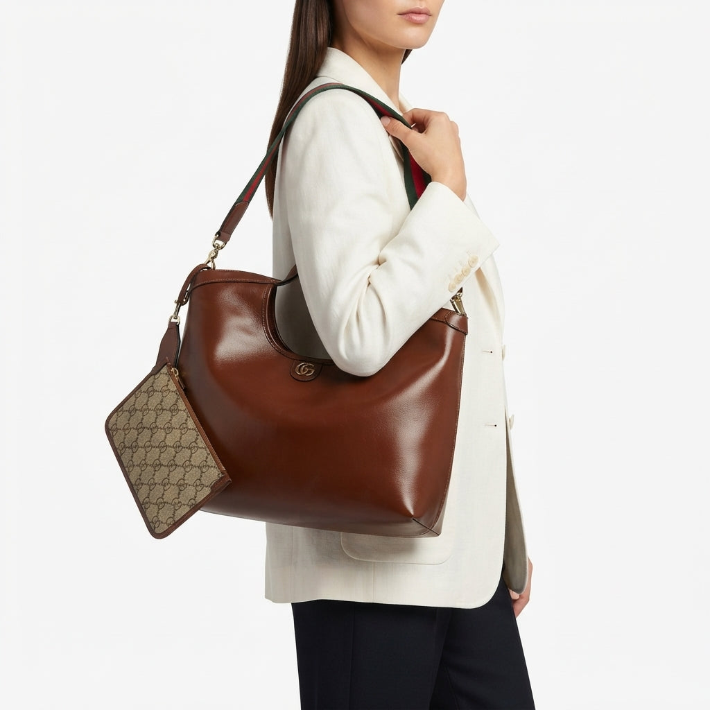 Signature Web Strap Tote Bag with Detachable Pouch
